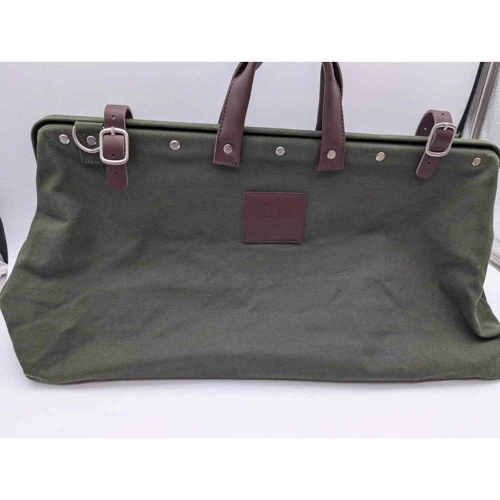 Line of Trade No 0312 Canvas Tool Bag Olive Green Leather Trim Weekend Duffel